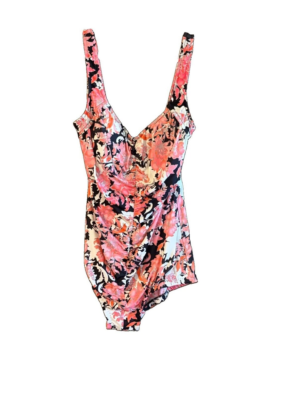 Maxine of Hollywood Women's  One Piece Swimsuit, Pink Blossoms, Size 14 Sliming